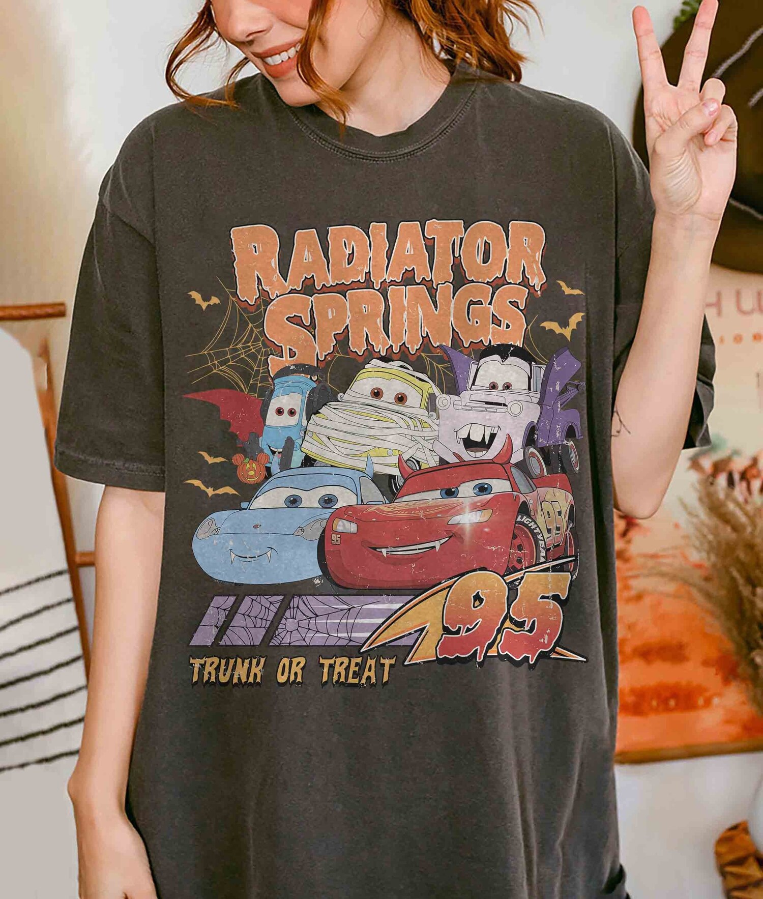 Retro Radiator Springs Cars Halloween Shirt Lightning McQueen Disney Halloween Tee Halloween Party Gift image 0