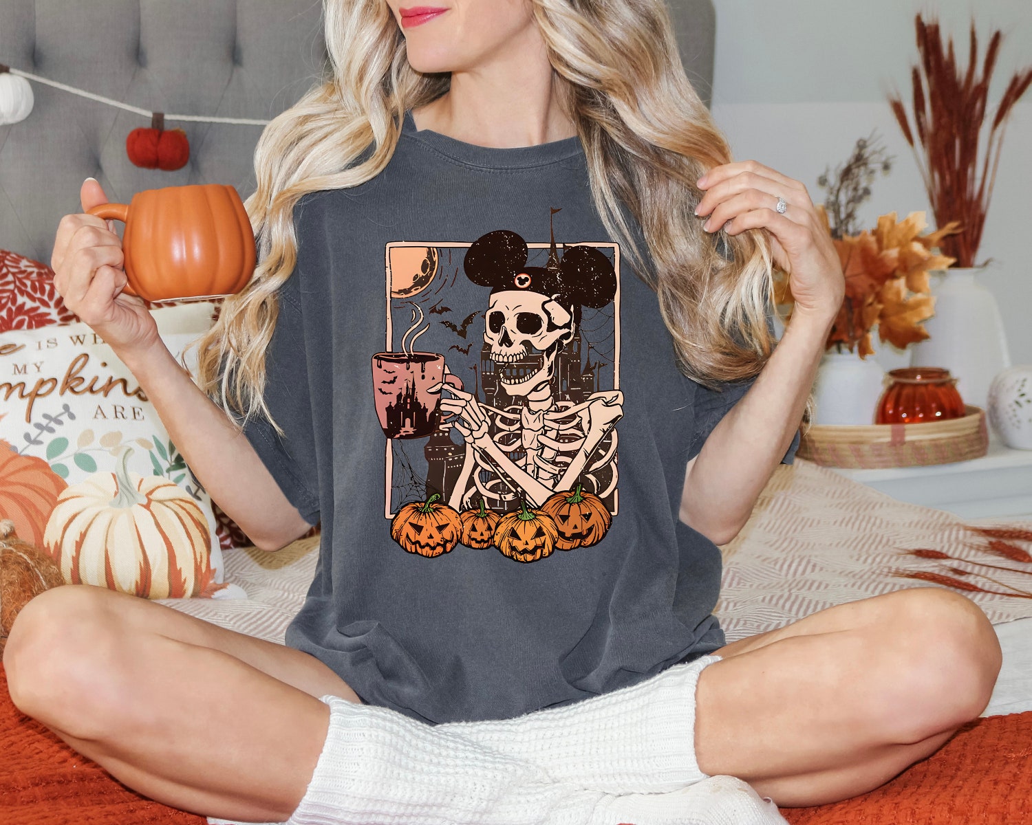 Halloween Mickey Skeleton Shirt | Retro Vintage Halloween Women's Tee image 5