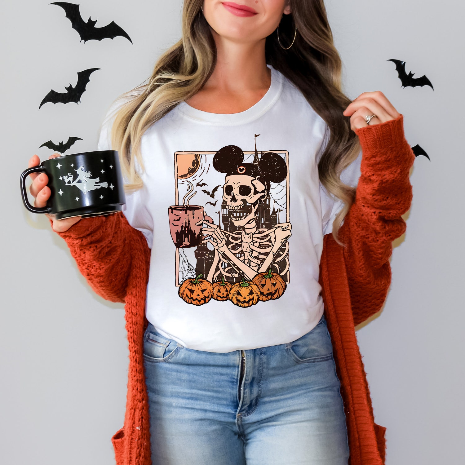 Halloween Mickey Skeleton Shirt | Retro Vintage Halloween Women's Tee image 7