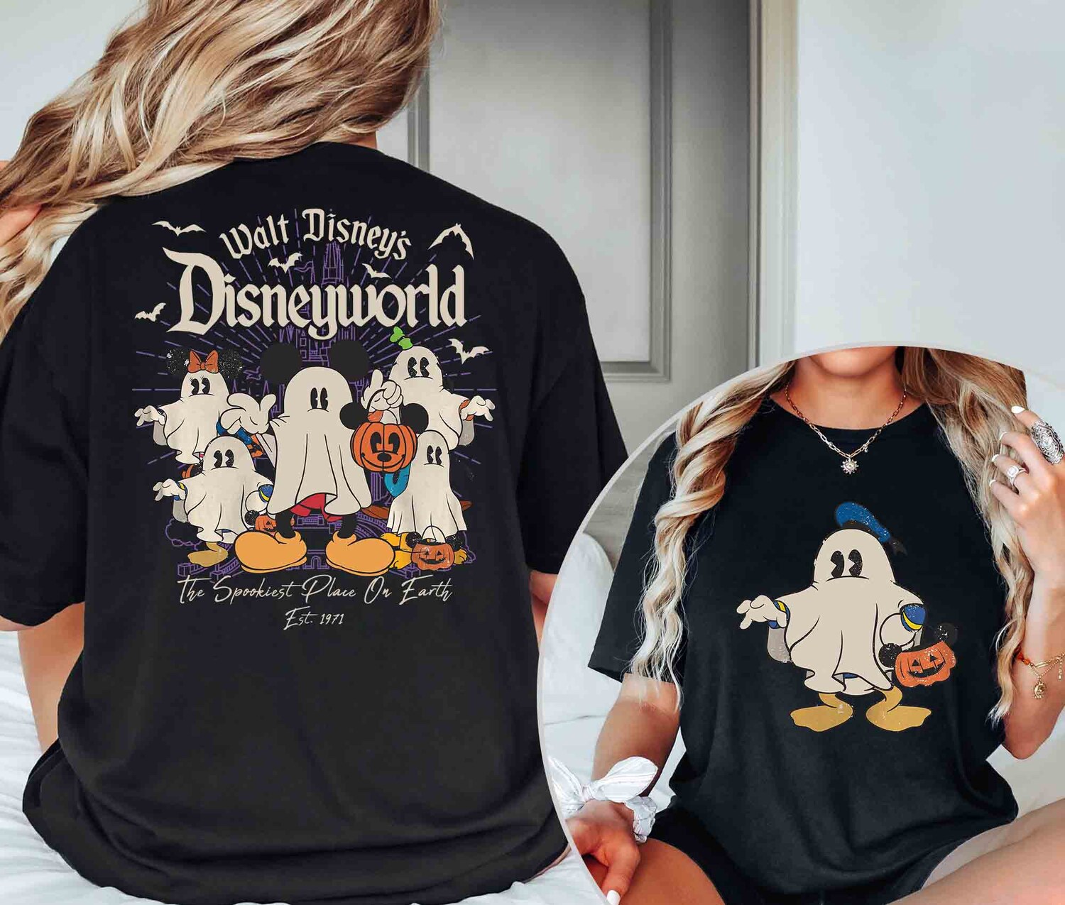 Vintage Halloween Shirt 1971 Double-Sided Mickey and Friends Ghost Tee image 1