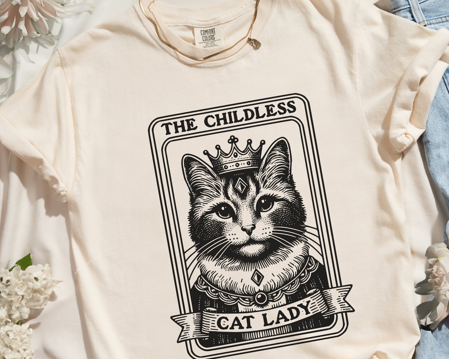 Tarot Card Shirt for Cat Lovers - Childless Cat Lady Feminist Gift Halloween image 1