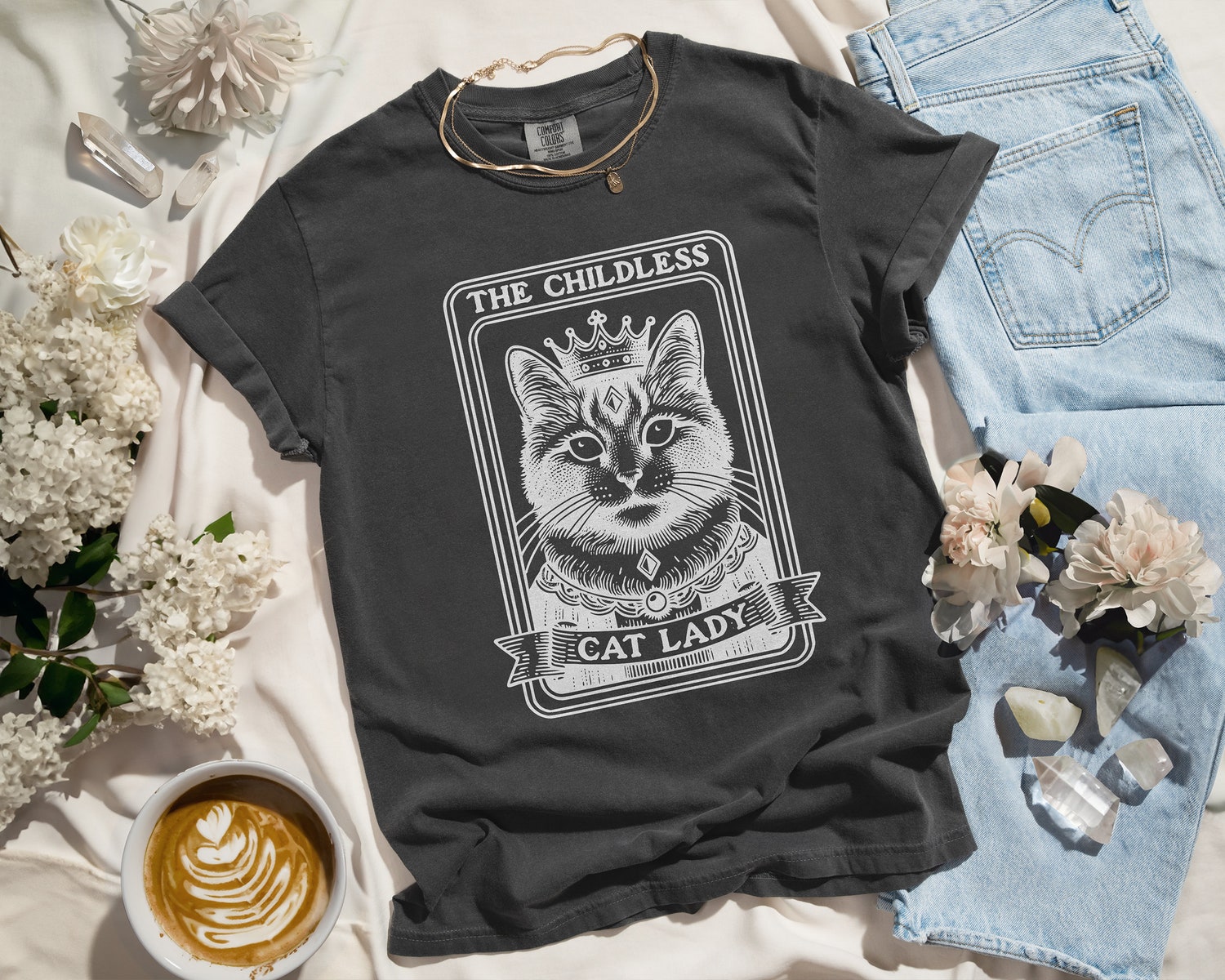 Tarot Card Shirt for Cat Lovers - Childless Cat Lady Feminist Gift Halloween image 3