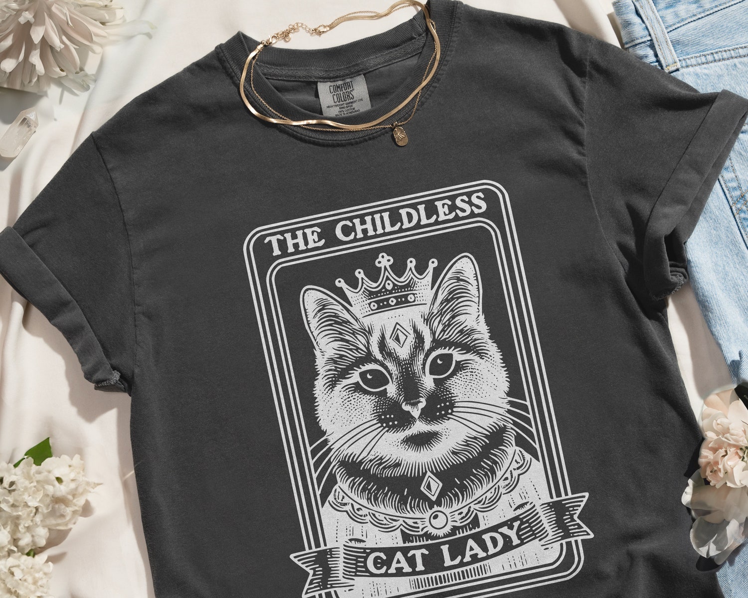 Tarot Card Shirt for Cat Lovers - Childless Cat Lady Feminist Gift Halloween image 4