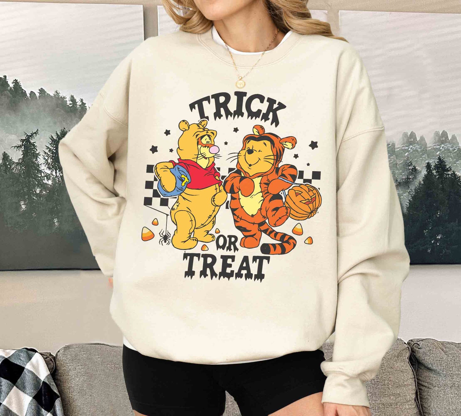 Retro Trick or Treat Pooh and Tigger Shirt Halloween Tee Winnie The Pooh Halloween Shirt for Kids image 1