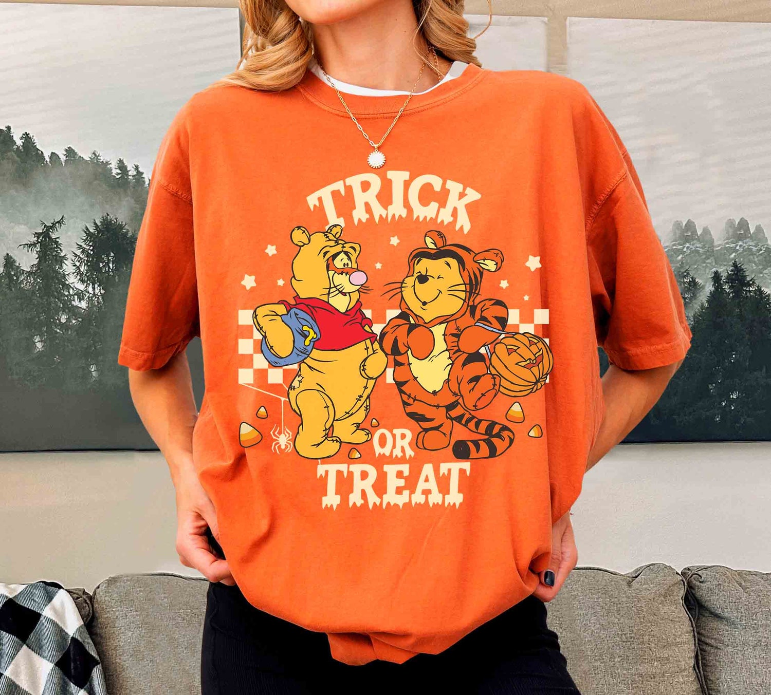 Retro Trick or Treat Pooh and Tigger Shirt Halloween Tee Winnie The Pooh Halloween Shirt for Kids image 2