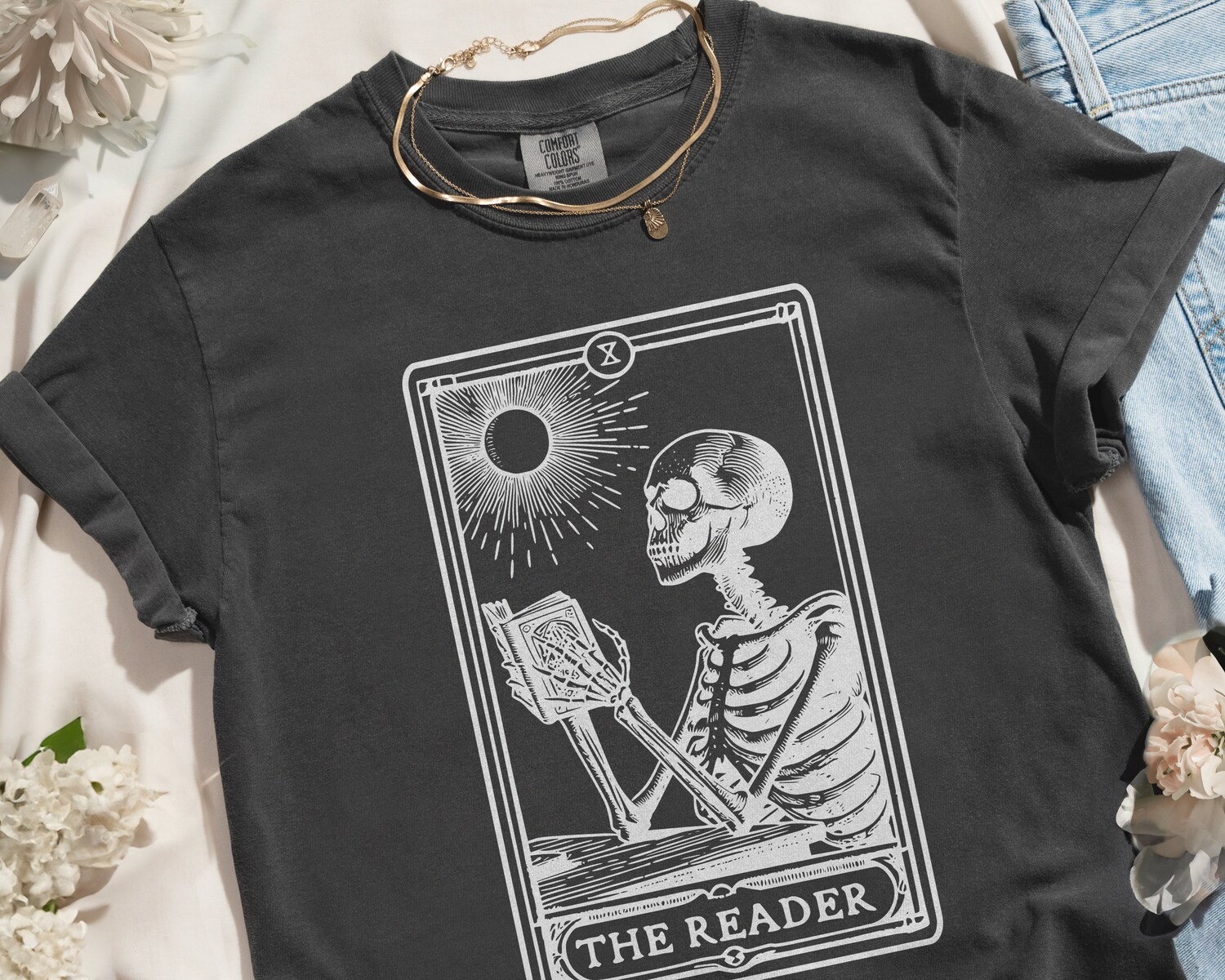 Tarot Card Skeleton Shirt - Bookish Halloween T-Shirt - Gothic Dark Academia Tee - Witchy Reader Gift image 2