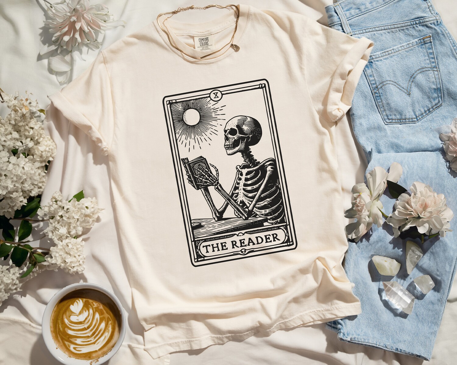 Tarot Card Skeleton Shirt - Bookish Halloween T-Shirt - Gothic Dark Academia Tee - Witchy Reader Gift image 4