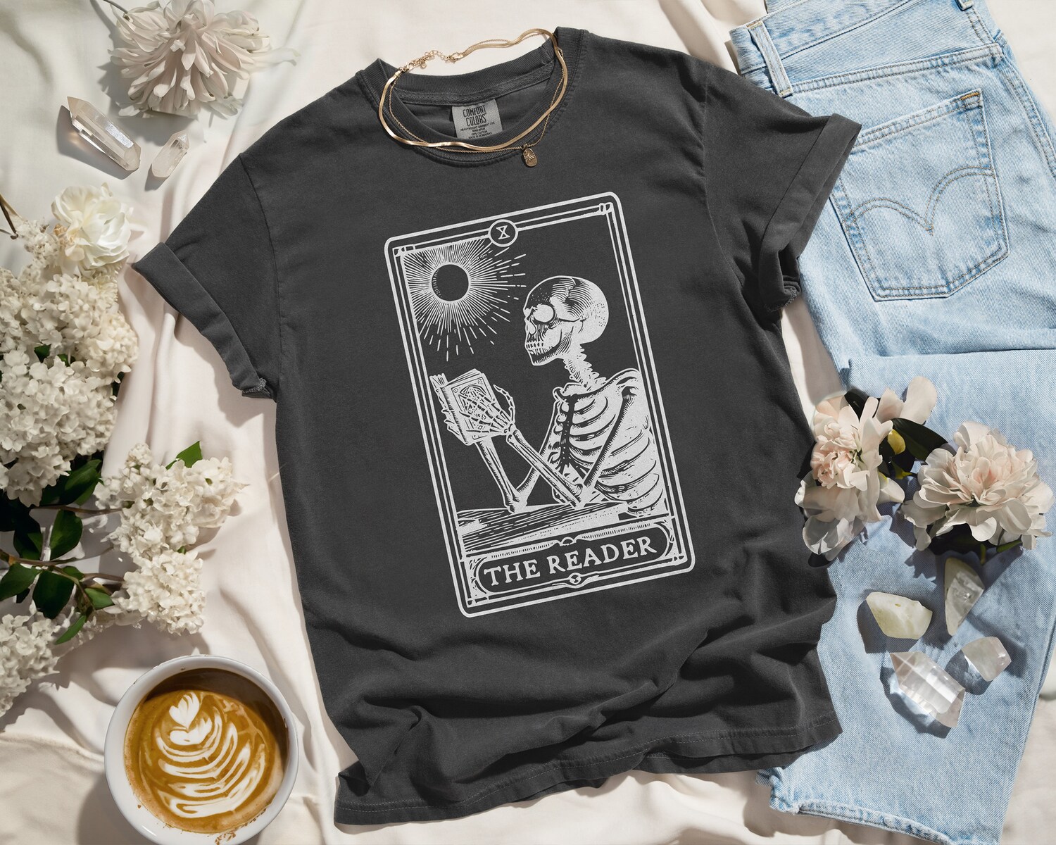 Tarot Card Skeleton Shirt - Bookish Halloween T-Shirt - Gothic Dark Academia Tee - Witchy Reader Gift image 1