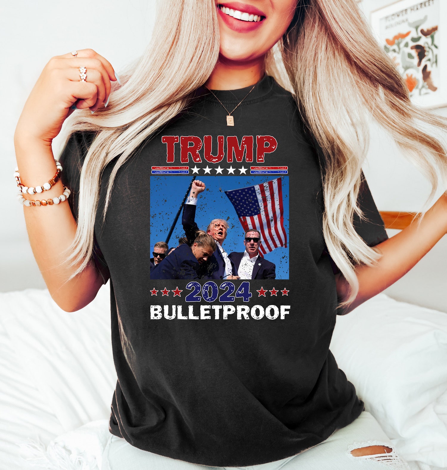 Donald Trump 2024 Presidential Campaign T-Shirt | Trump Shooting Design | Bulletproof Trump image 3