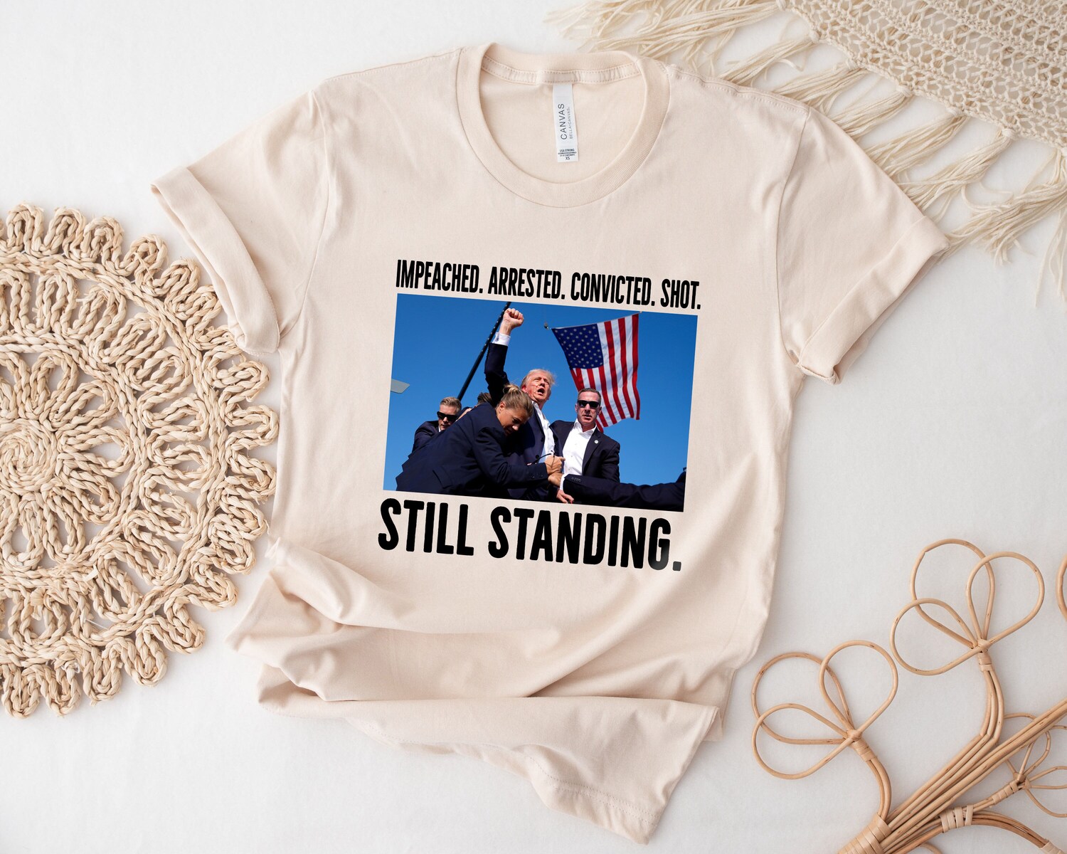 Trump 2024 Impeached Arrested Convicted Still Standing Shirt | Republican Rally Tee image 4