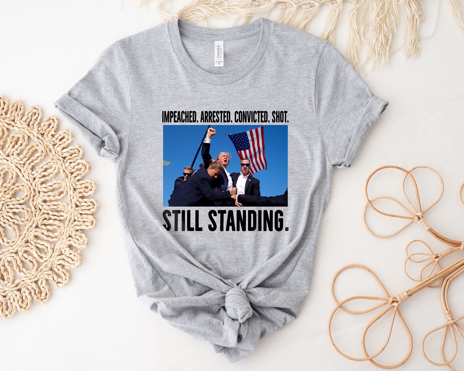 Trump 2024 Impeached Arrested Convicted Still Standing Shirt | Republican Rally Tee image 2