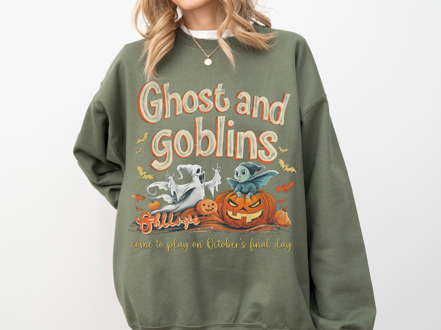 Vintage Retro Halloween Sweatshirt | Ghosts & Goblins Crewneck | Fall Pumpkin Shirt image 1