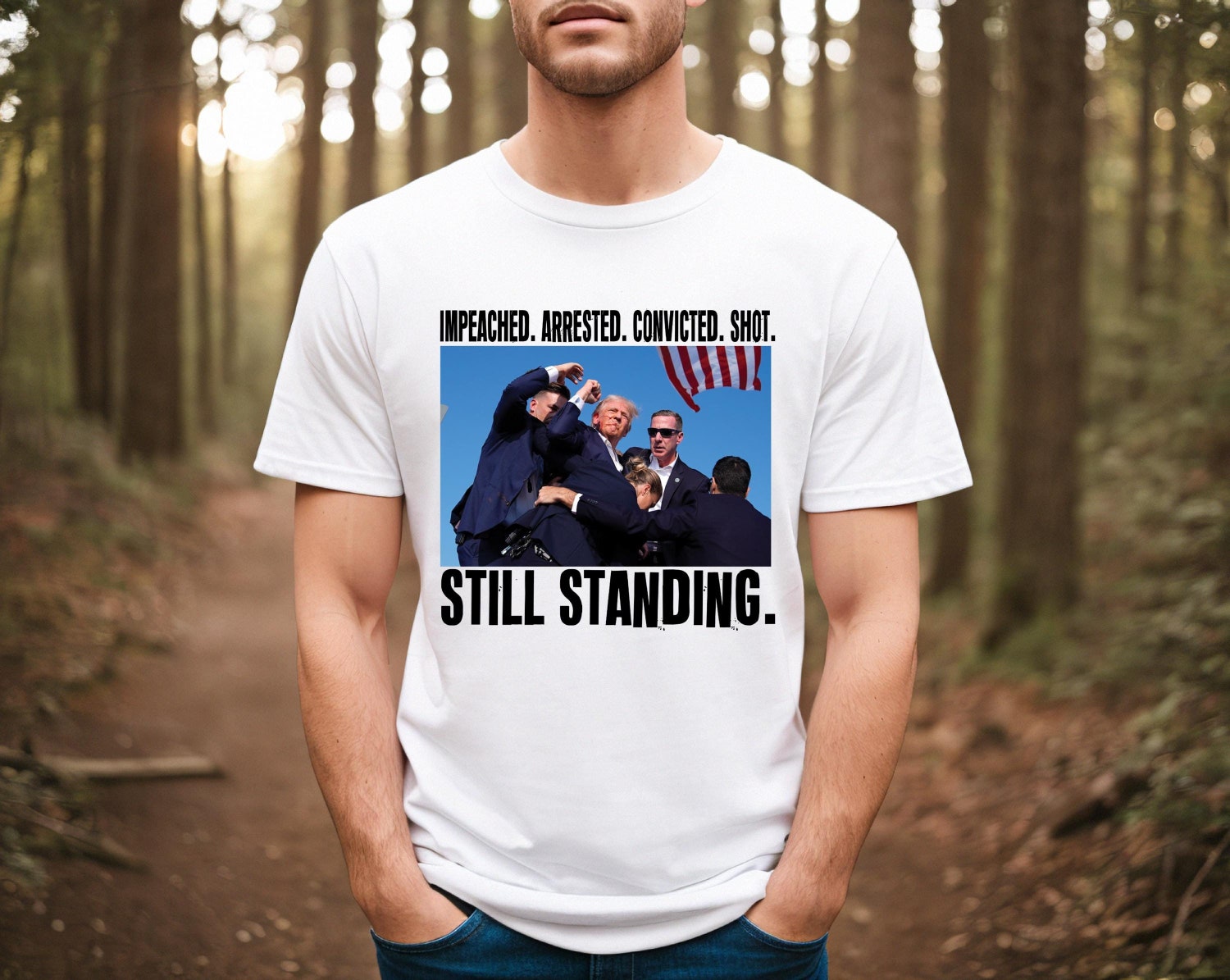 Trump 2024 Election Shirt - Impeached Arrested Convicted Still Standing - Support Trump image 0