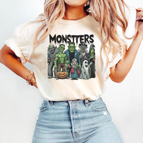 Retro Halloween Monster T-Shirt | Fall Horror Characters Shirt | Iconic Monsters Tee image 0