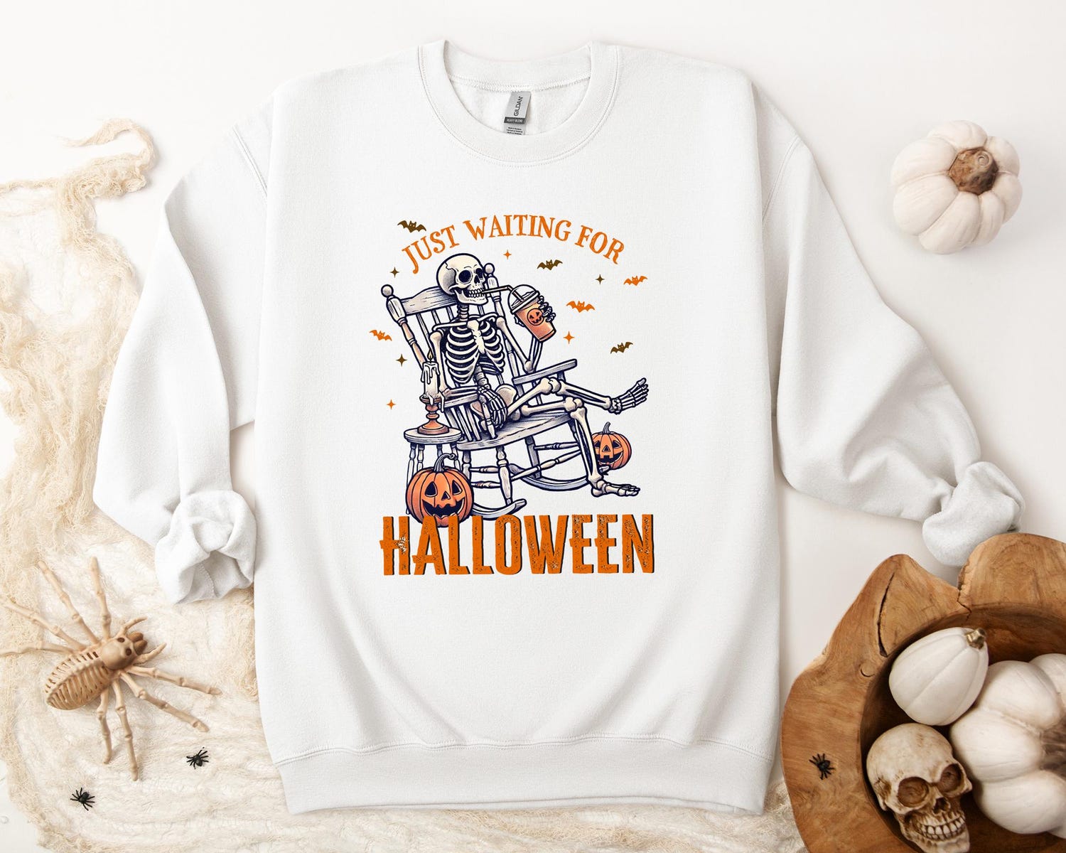 Funny Halloween Skeleton Shirt | Just Waiting For Halloween | Horror Scary Tee image 6