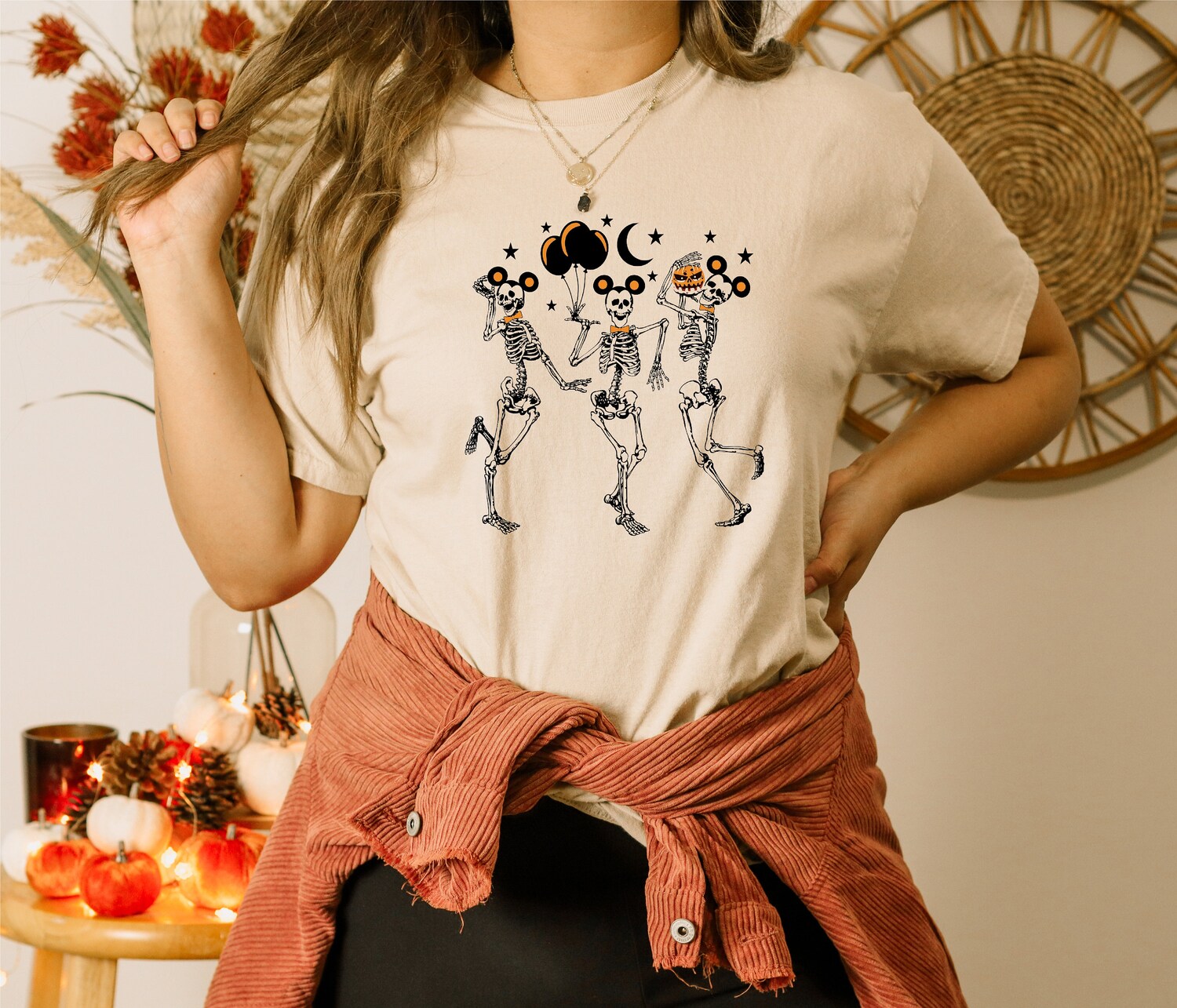 Dancing Skeleton Mickey Head Halloween Shirt Funny Skeleton Shirt Halloween Costume Gift image 5