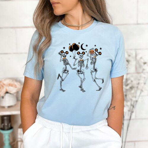 Dancing Skeleton Mickey Head Halloween Shirt Funny Skeleton Shirt Halloween Costume Gift image 0