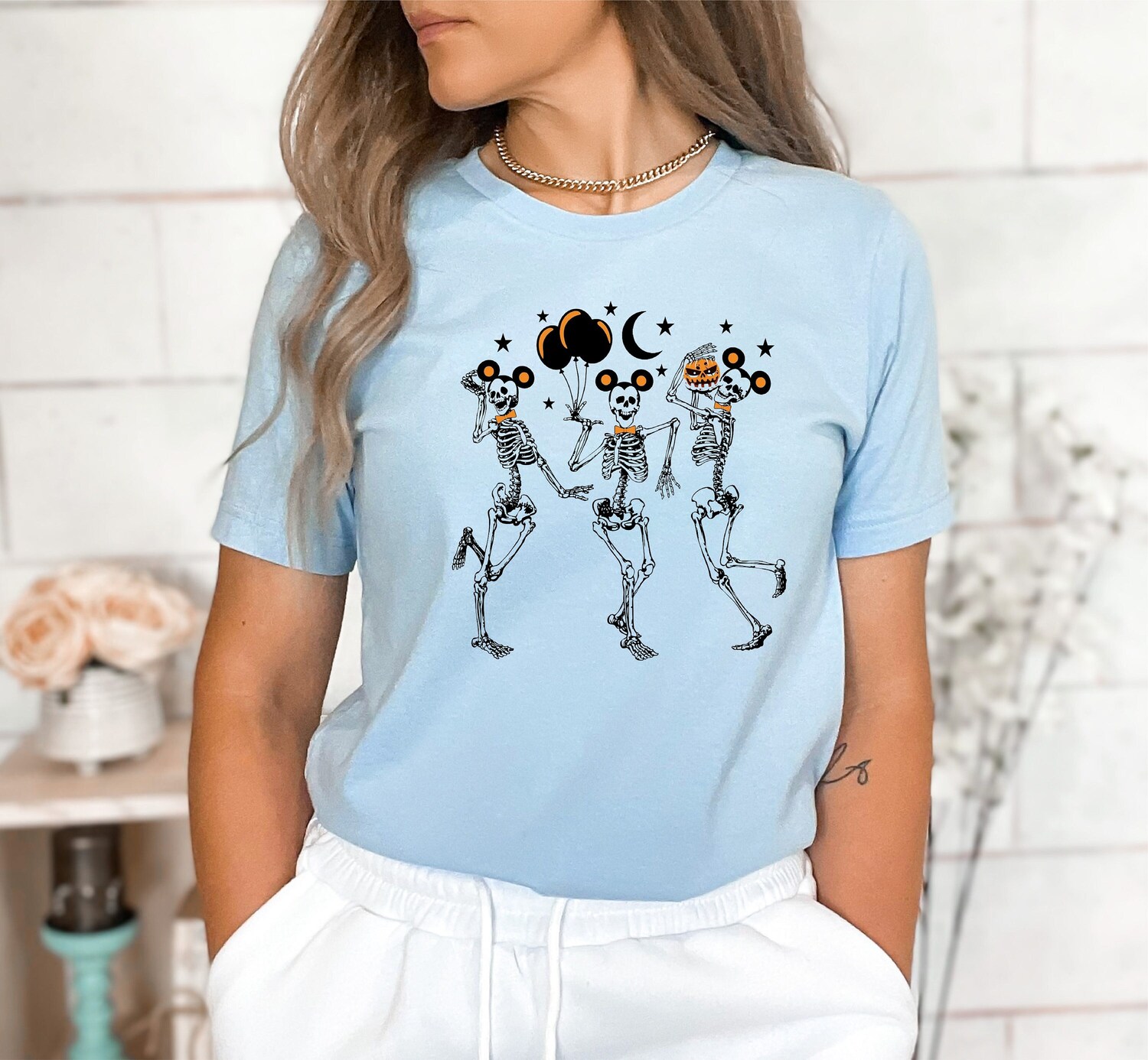 Dancing Skeleton Mickey Head Halloween Shirt Funny Skeleton Shirt Halloween Costume Gift image 0