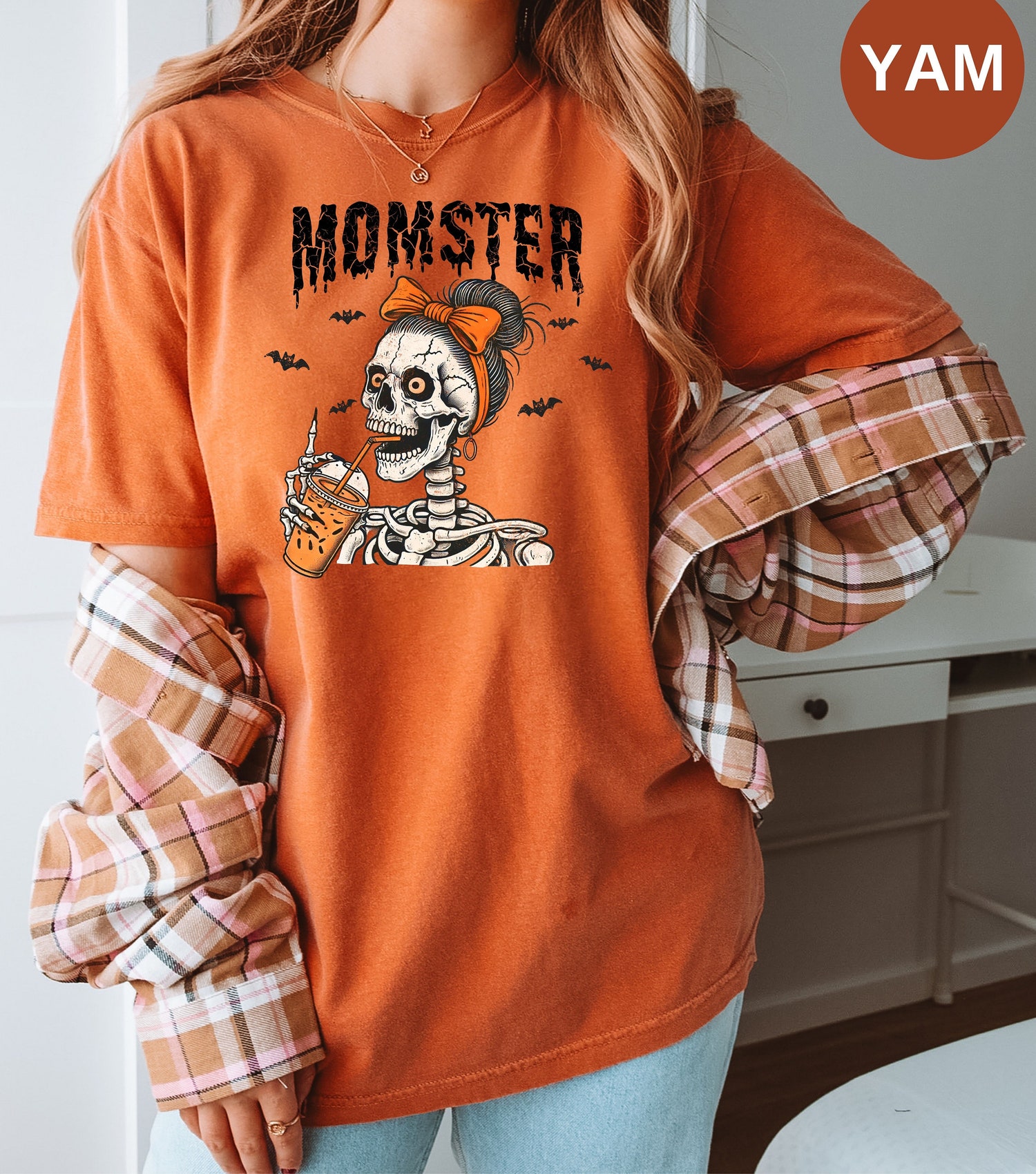 Momster Skeleton Halloween Mom T-Shirt Funny Mama Spooky Season Tee Fall Coffee Lover Gift image 4