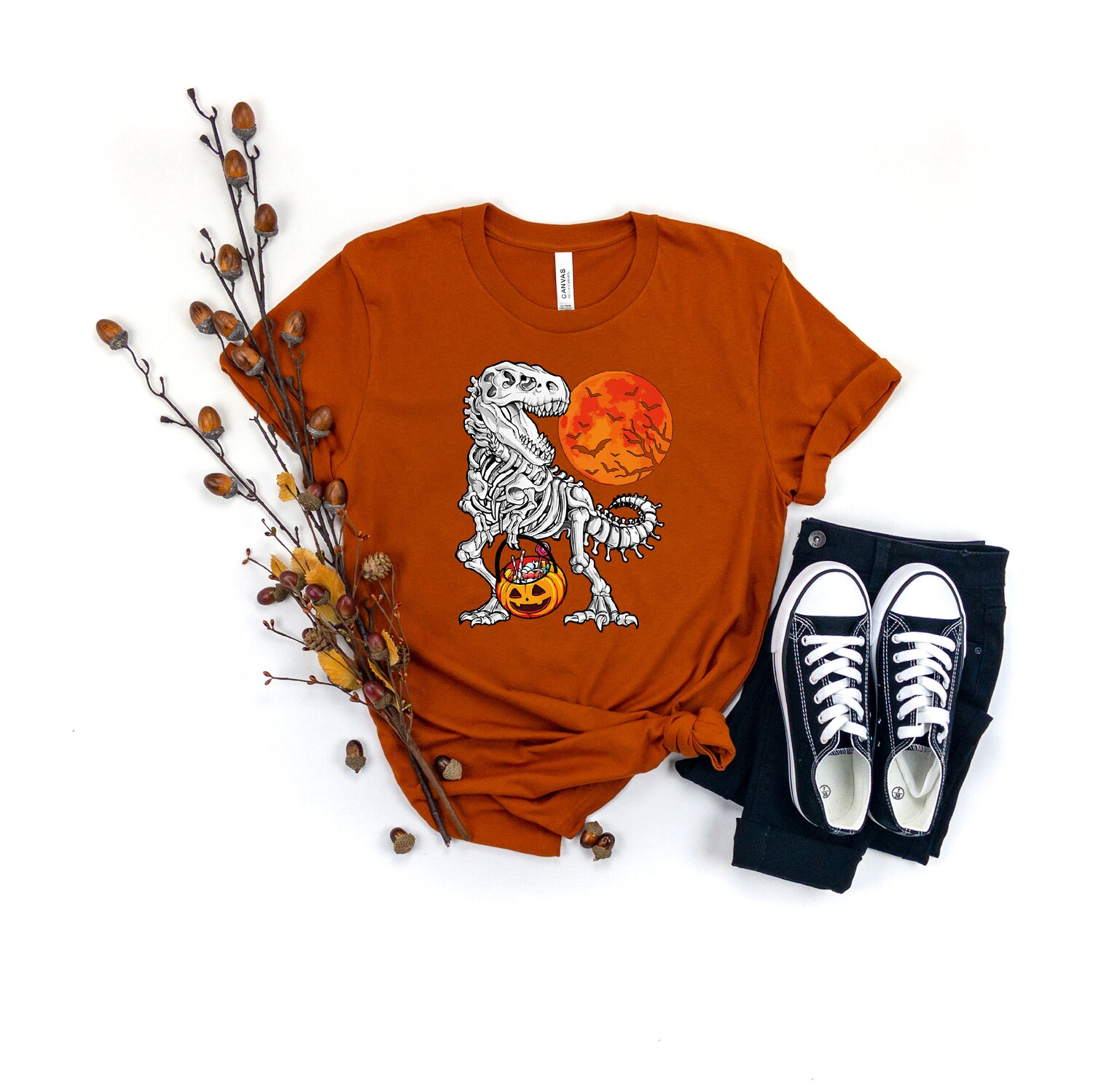 Halloween Trick Or Treat Dinosaur Shirt | Funny T-Rex Pumpkin Tee | Spooky Season Costume Gift image 5