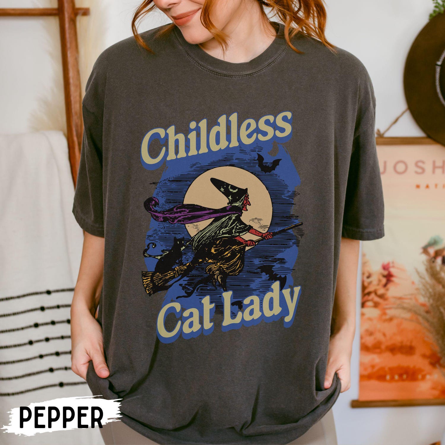 Unisex Halloween Cat Lover Shirt - Childless Cat Lady Tee with Pumpkins and Bats 2024 Election image 5