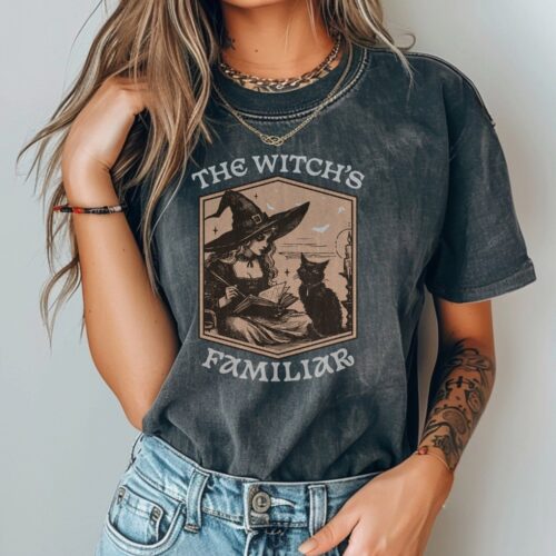 Vintage Girls Witch Comfort Colors Shirt Funny Halloween Witchy Vibes Retro Women’s Witch Shirt image 0