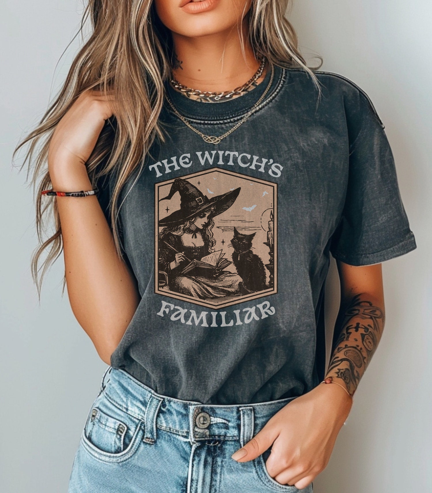 Vintage Girls Witch Comfort Colors Shirt Funny Halloween Witchy Vibes Retro Women’s Witch Shirt image 0