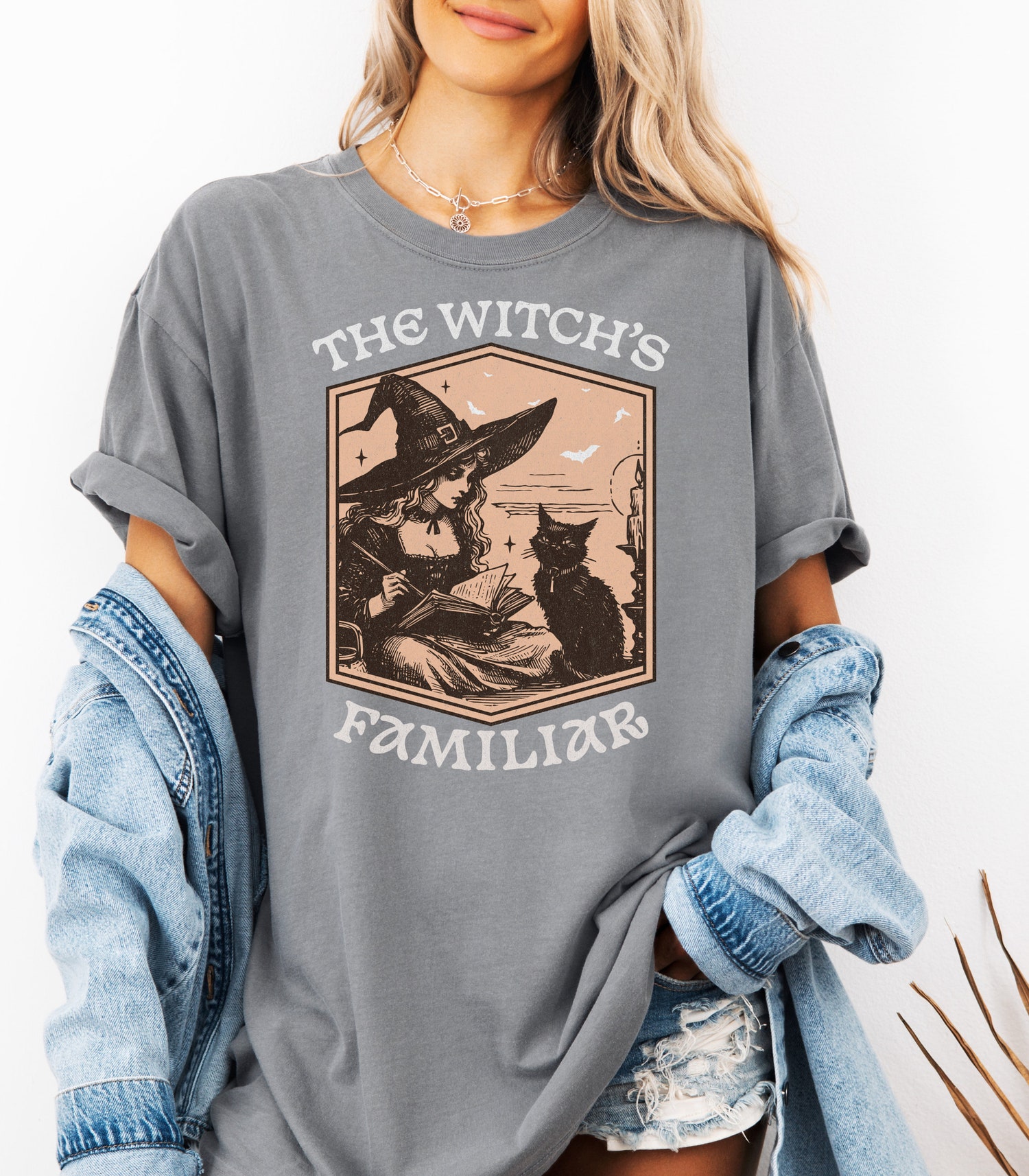 Vintage Girls Witch Comfort Colors Shirt Funny Halloween Witchy Vibes Retro Women’s Witch Shirt image 2