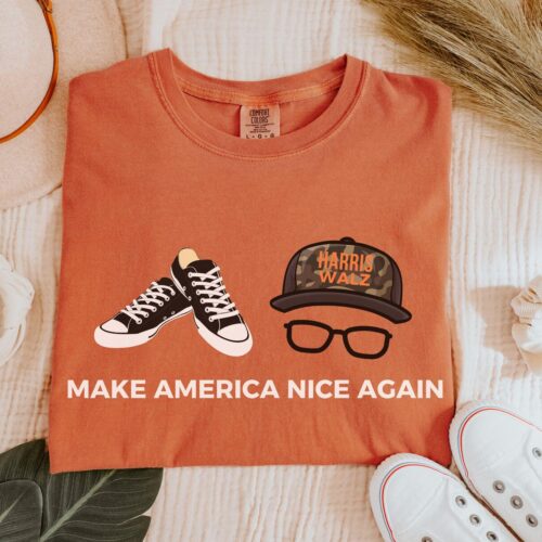 Make America Nice Again Harris Walz Comfort Colors Shirt - Kamala Rally Feminism 2024 Election image 0