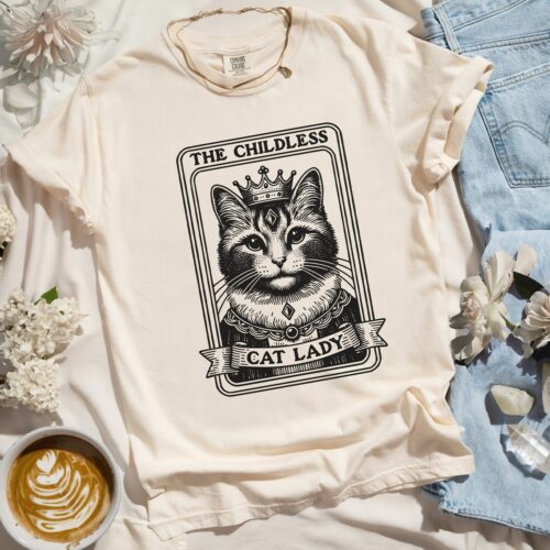 Tarot Card Shirt for Cat Lovers - Childless Cat Lady Feminist Gift Halloween image 0