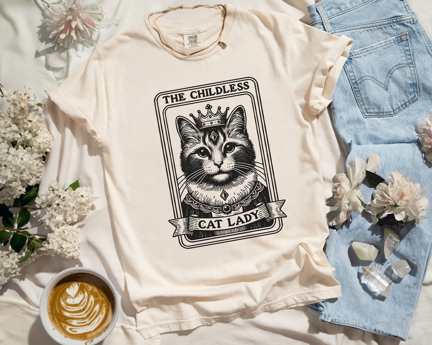 Tarot Card Shirt for Cat Lovers - Childless Cat Lady Feminist Gift Halloween image 0