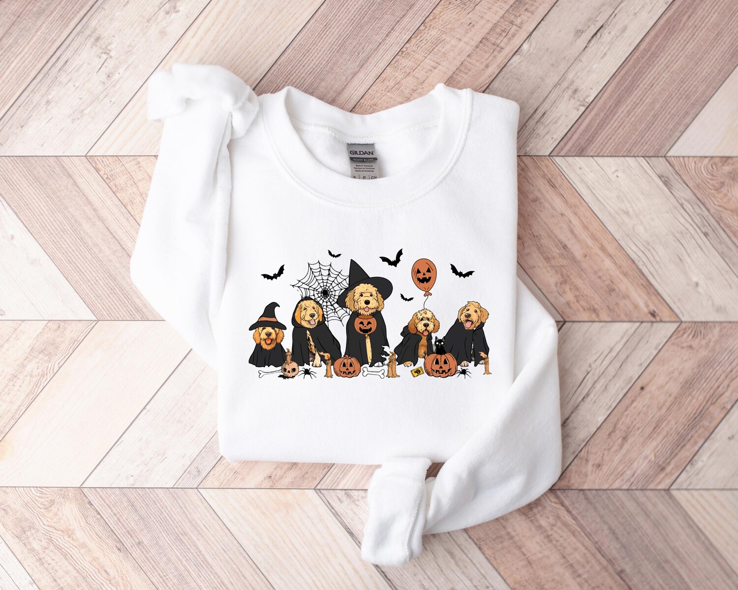 Ghost and Witch Goldendoodle Halloween Sweatshirt | Dog Lover Gift | Cute Halloween Dog Shirt image 2