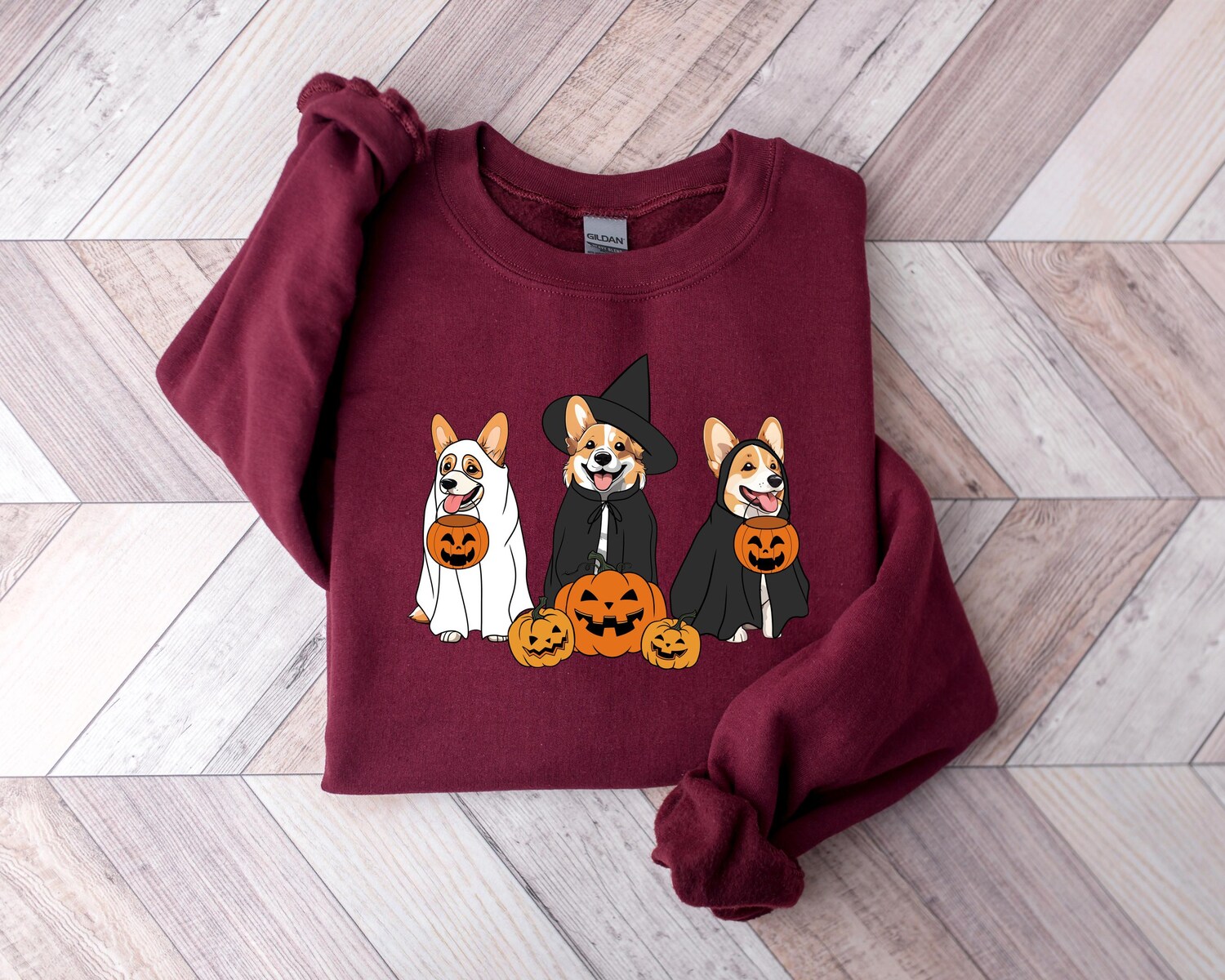 Ghost and Witch Corgi Dog Halloween Sweatshirt Retro Dog Lover Gift Animal Lover Shirt image 4