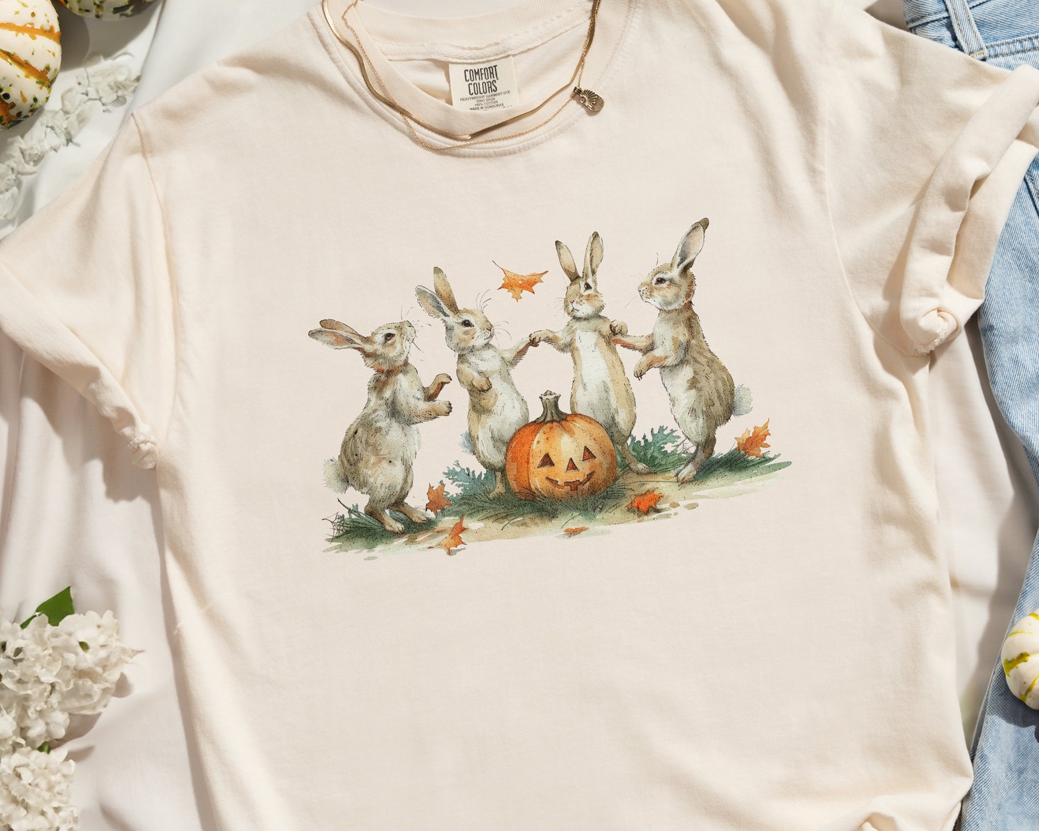 Cottagecore Halloween Pumpkin Shirt for Women - Comfort Colors Boho Fall Aesthetic Vintage Graphic Tee image 1