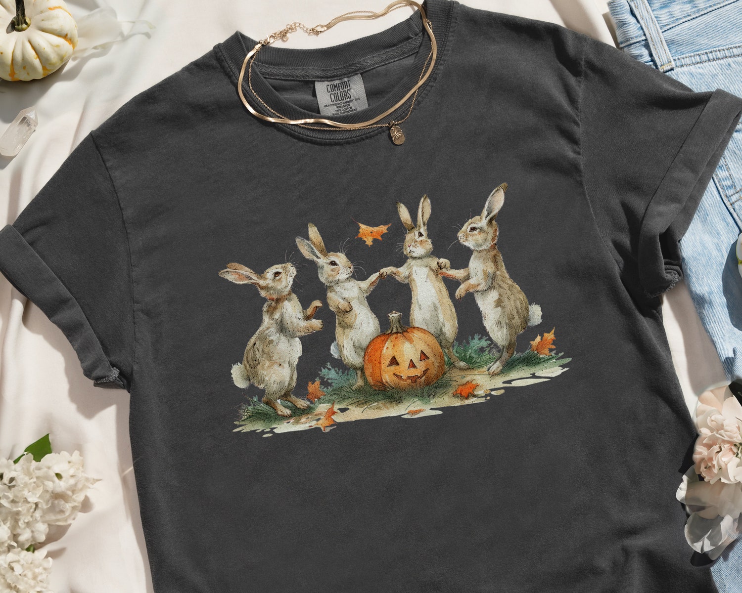 Cottagecore Halloween Pumpkin Shirt for Women - Comfort Colors Boho Fall Aesthetic Vintage Graphic Tee image 3