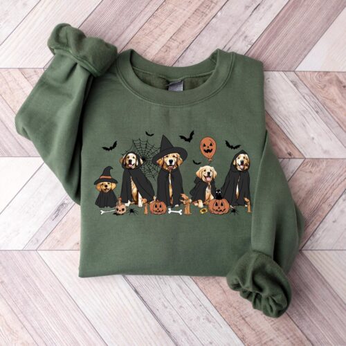 Golden Retriever Halloween Sweatshirt - Ghost and Witch Dog Lover Gift - Cute Ghost Dog Shirt image 0