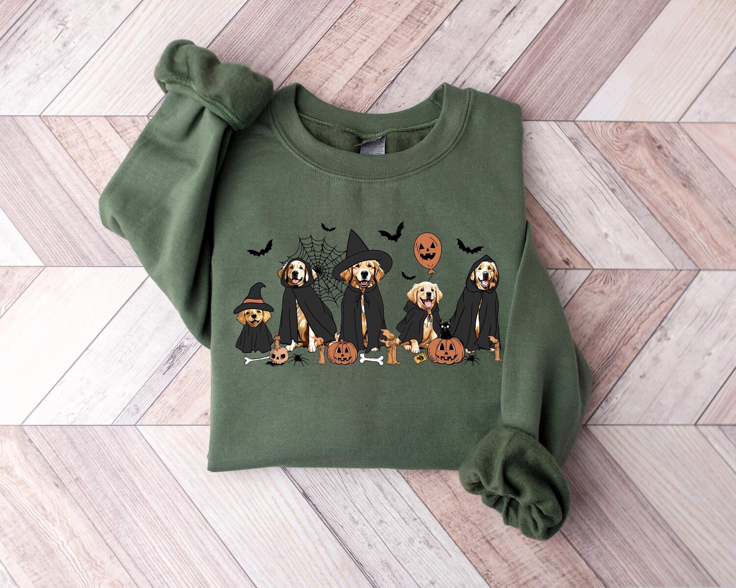Golden Retriever Halloween Sweatshirt - Ghost and Witch Dog Lover Gift - Cute Ghost Dog Shirt image 0