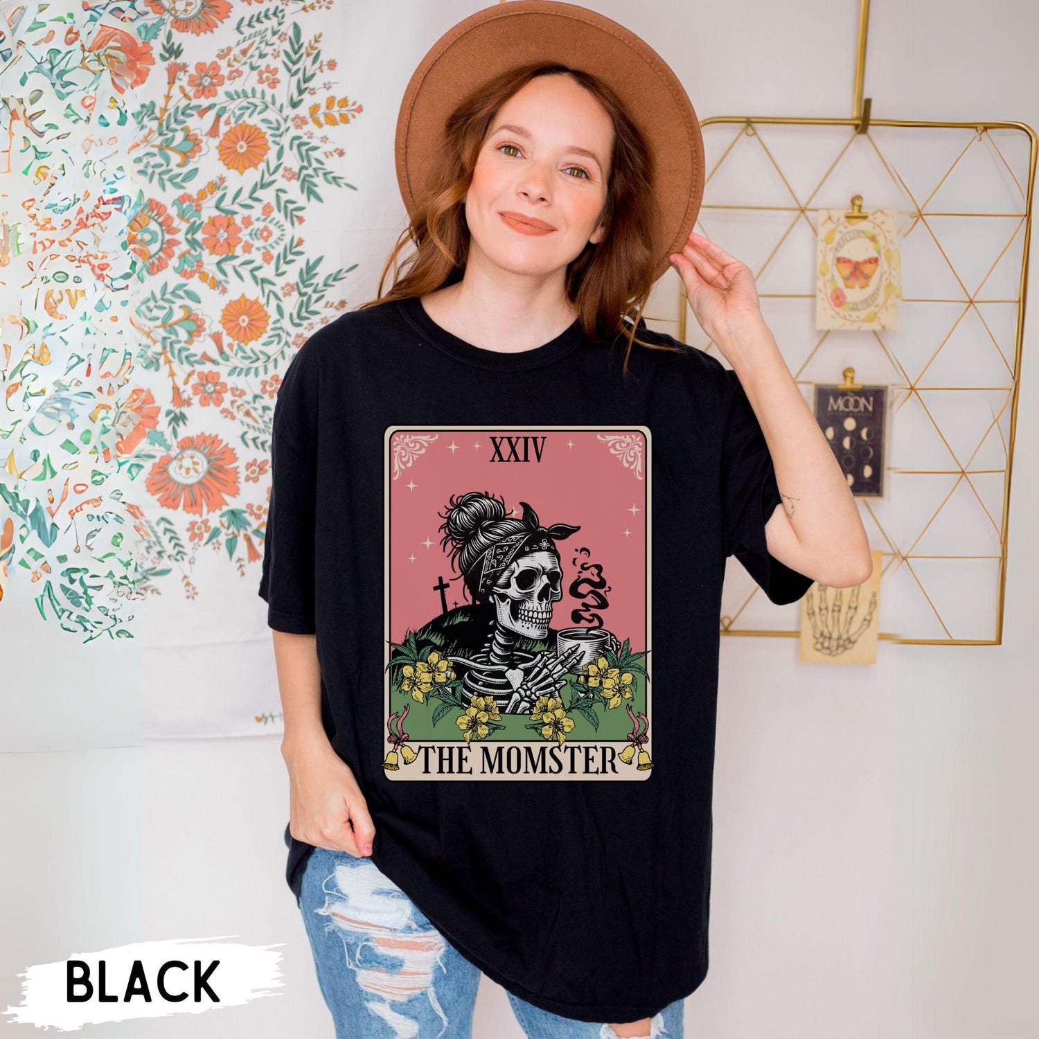 Momster Tarot Card Halloween Shirt for Moms | Funny Skeleton Coffee T-Shirt | Unisex Comfort Tee image 7