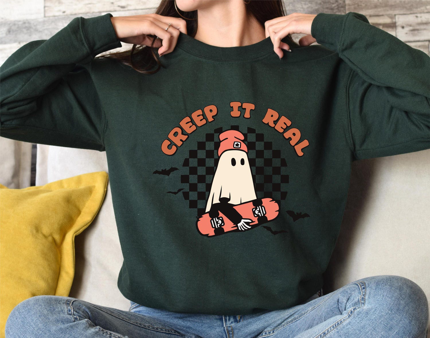 Creep It Real Retro Halloween Sweatshirt | Family Ghost Tee | Spooky Fall Costume Sweater image 4