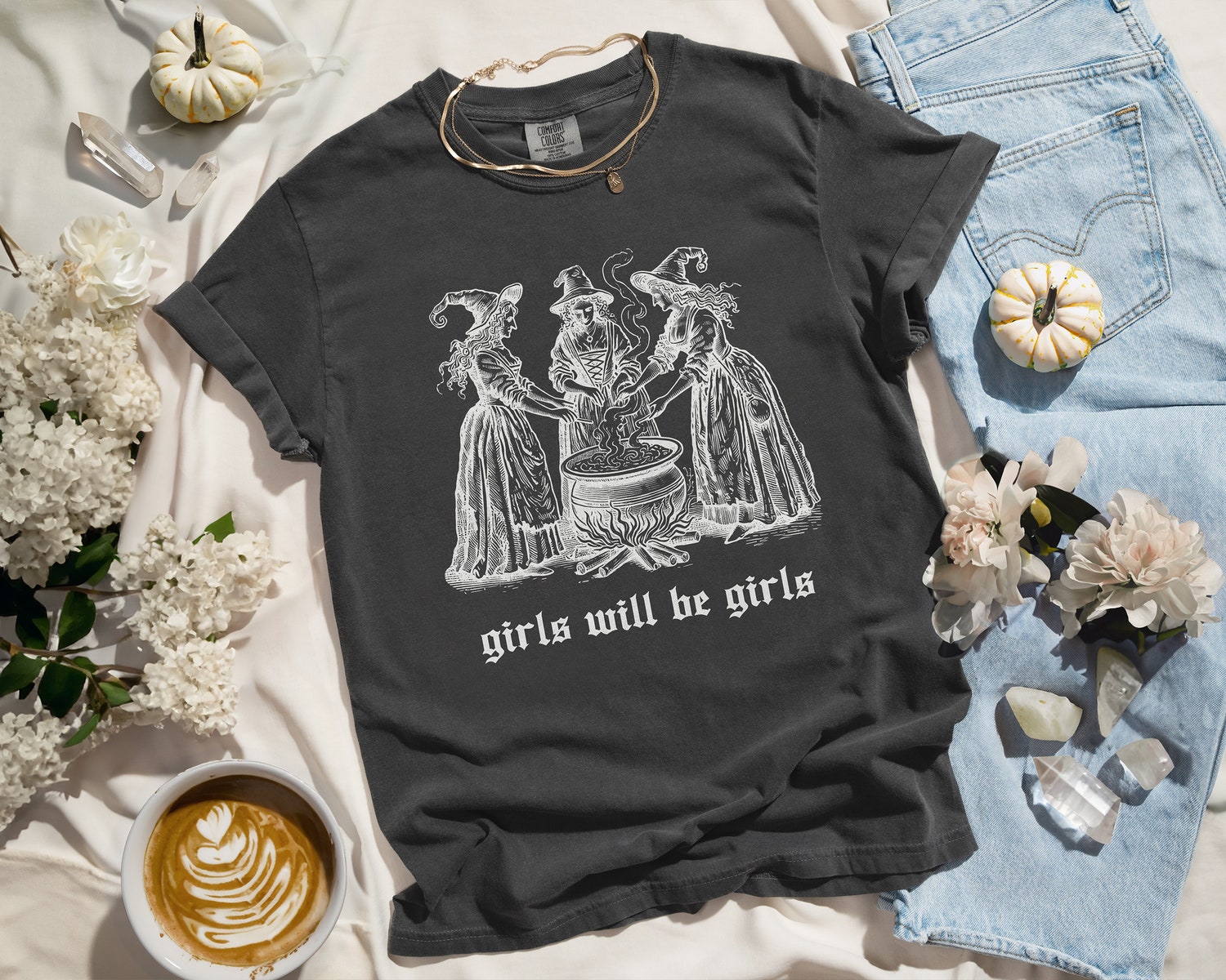 Girls Will Be Girls Witch Shirt - Vintage Halloween Feminist Tee image 3