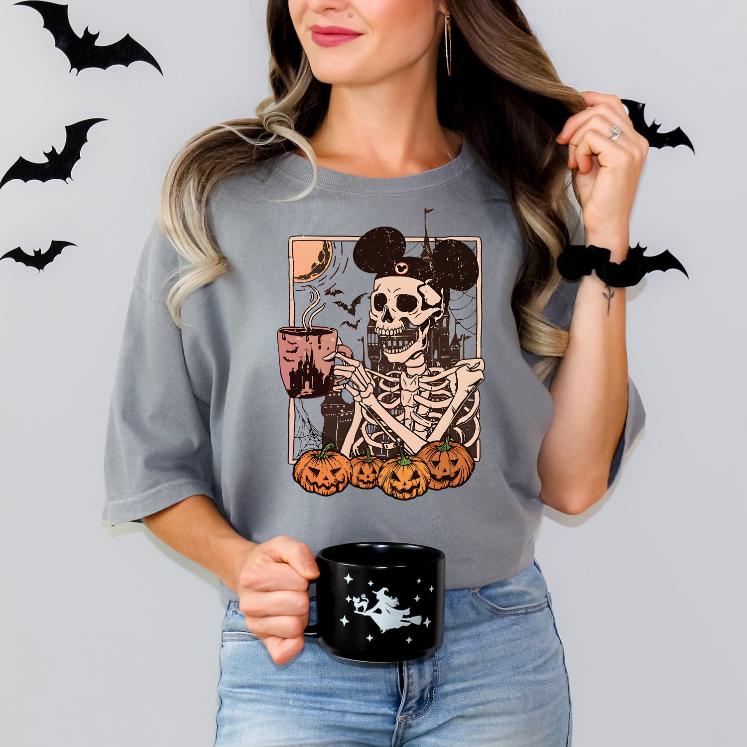 Halloween Mickey Skeleton Shirt | Retro Vintage Halloween Women's Tee image 2