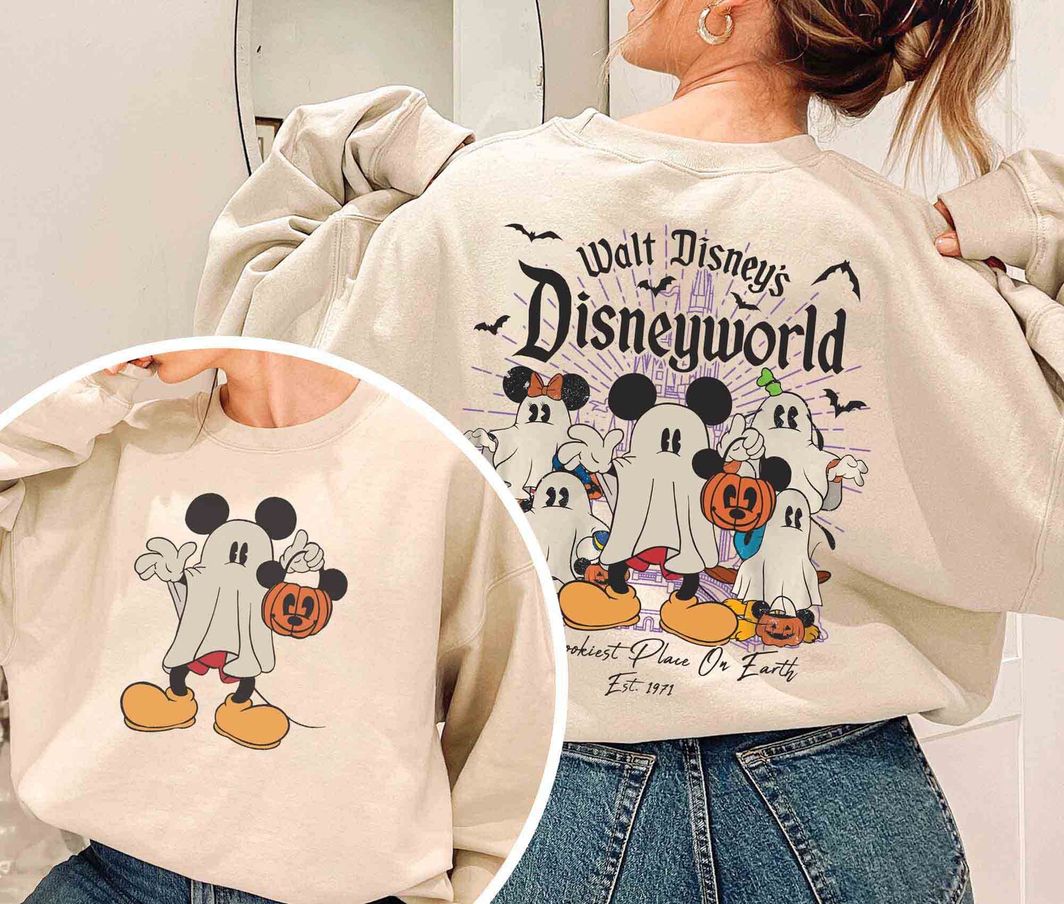 Vintage Halloween Shirt 1971 Double-Sided Mickey and Friends Ghost Tee image 0