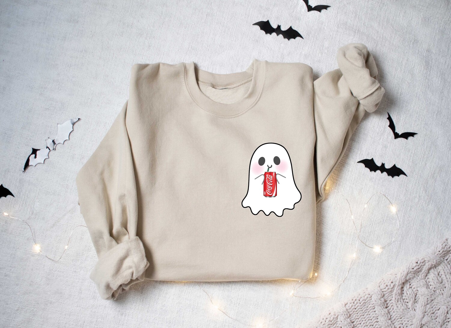 Ghost Drinking Cola Halloween Sweater | Cute Ghost Party | Fun Halloween Gift image 1