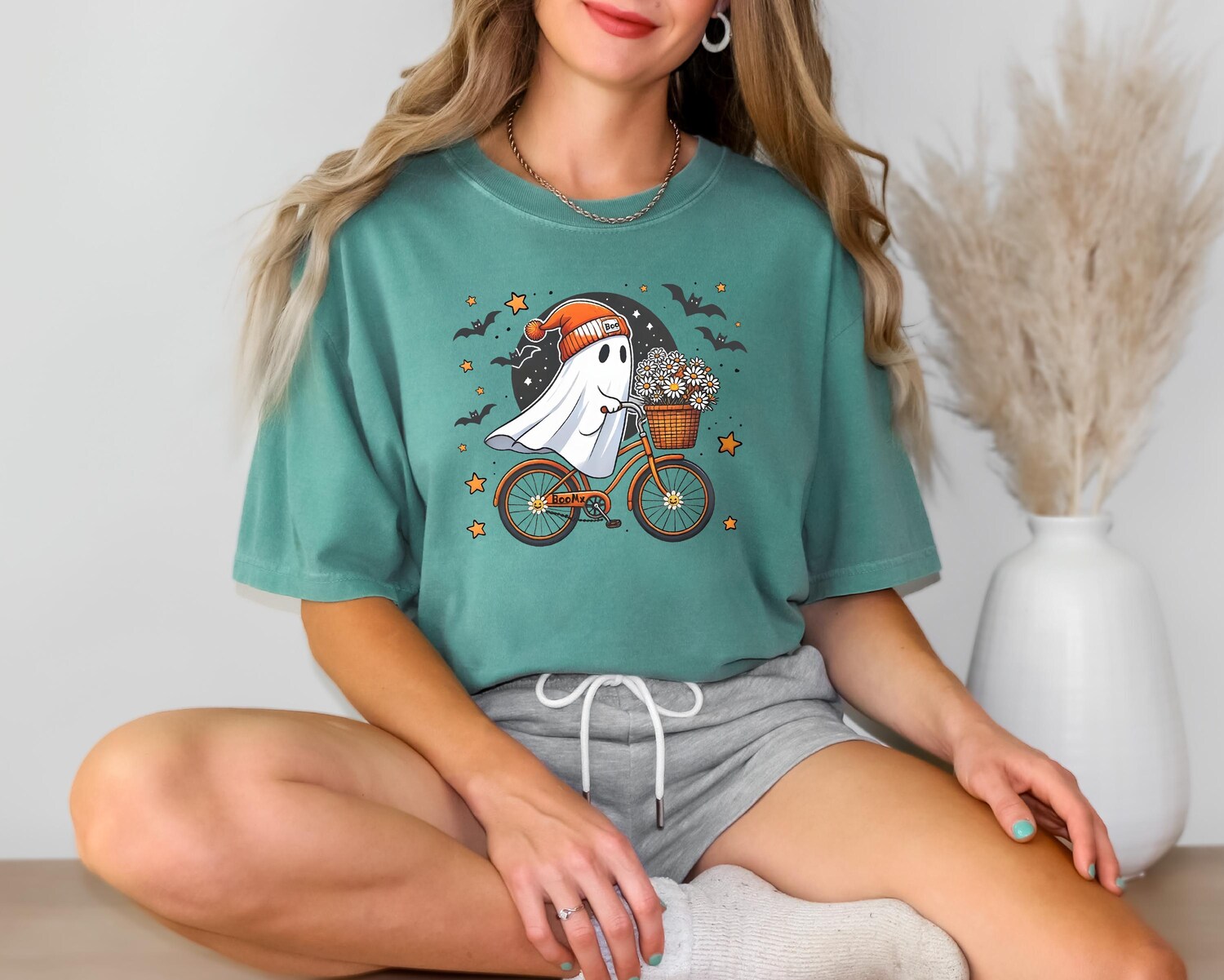 Cute Halloween Ghost Shirt for Women | Fall Spooky Season Party Tee image 2