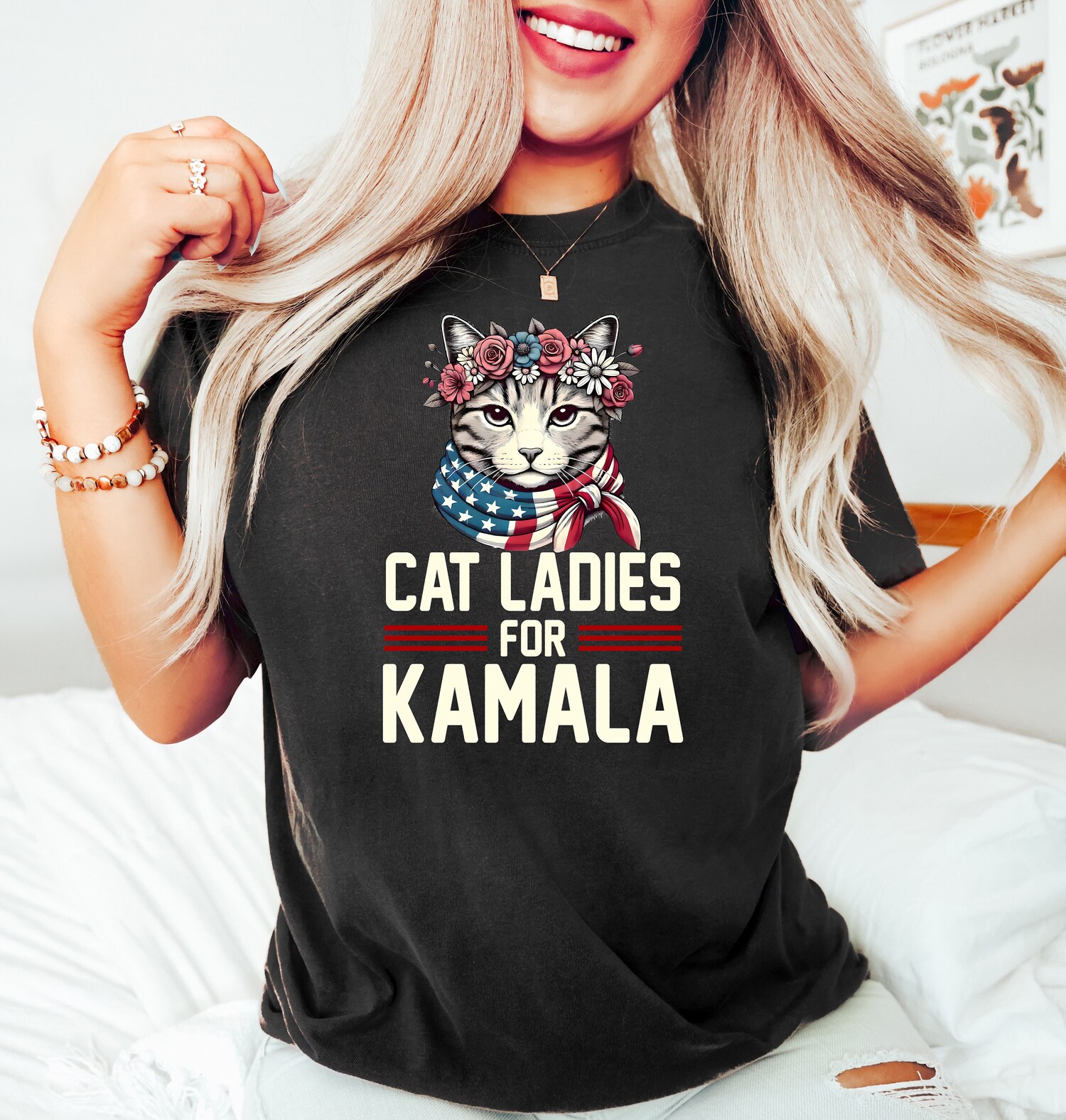 Kamala Harris Cat Lady Shirt | Democrats 2024 Election Shirt | Cat Ladies for Kamala Tee image 1