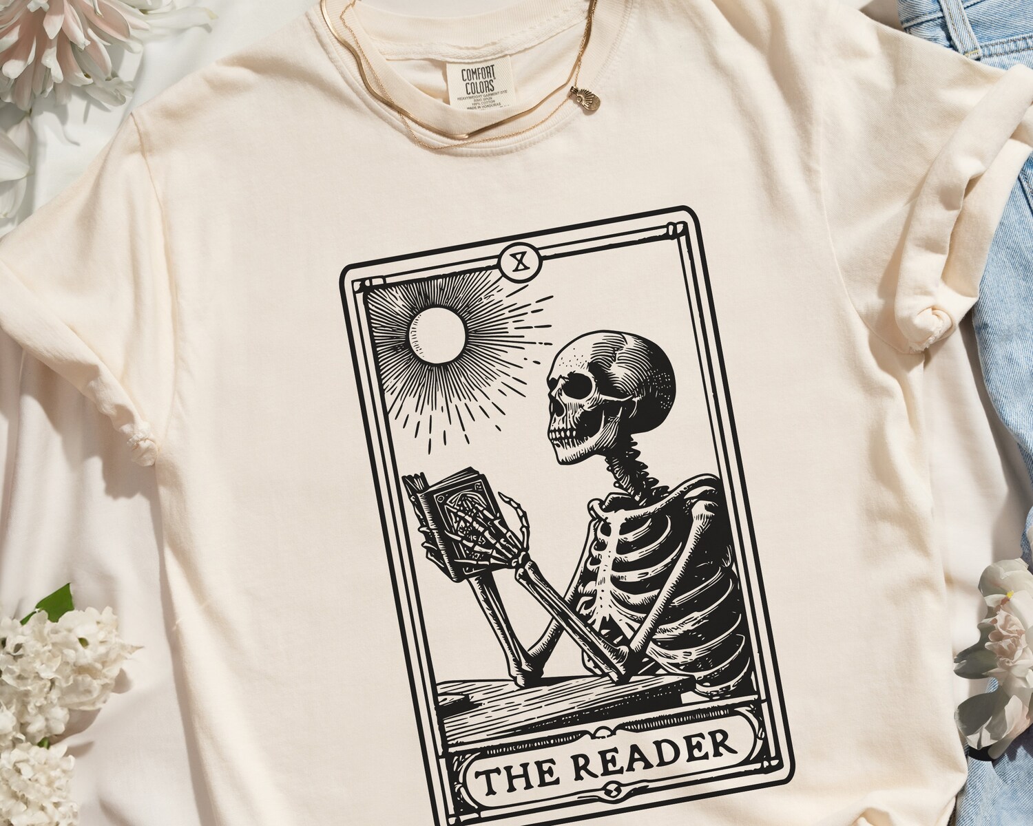 Tarot Card Skeleton Shirt - Bookish Halloween T-Shirt - Gothic Dark Academia Tee - Witchy Reader Gift image 5