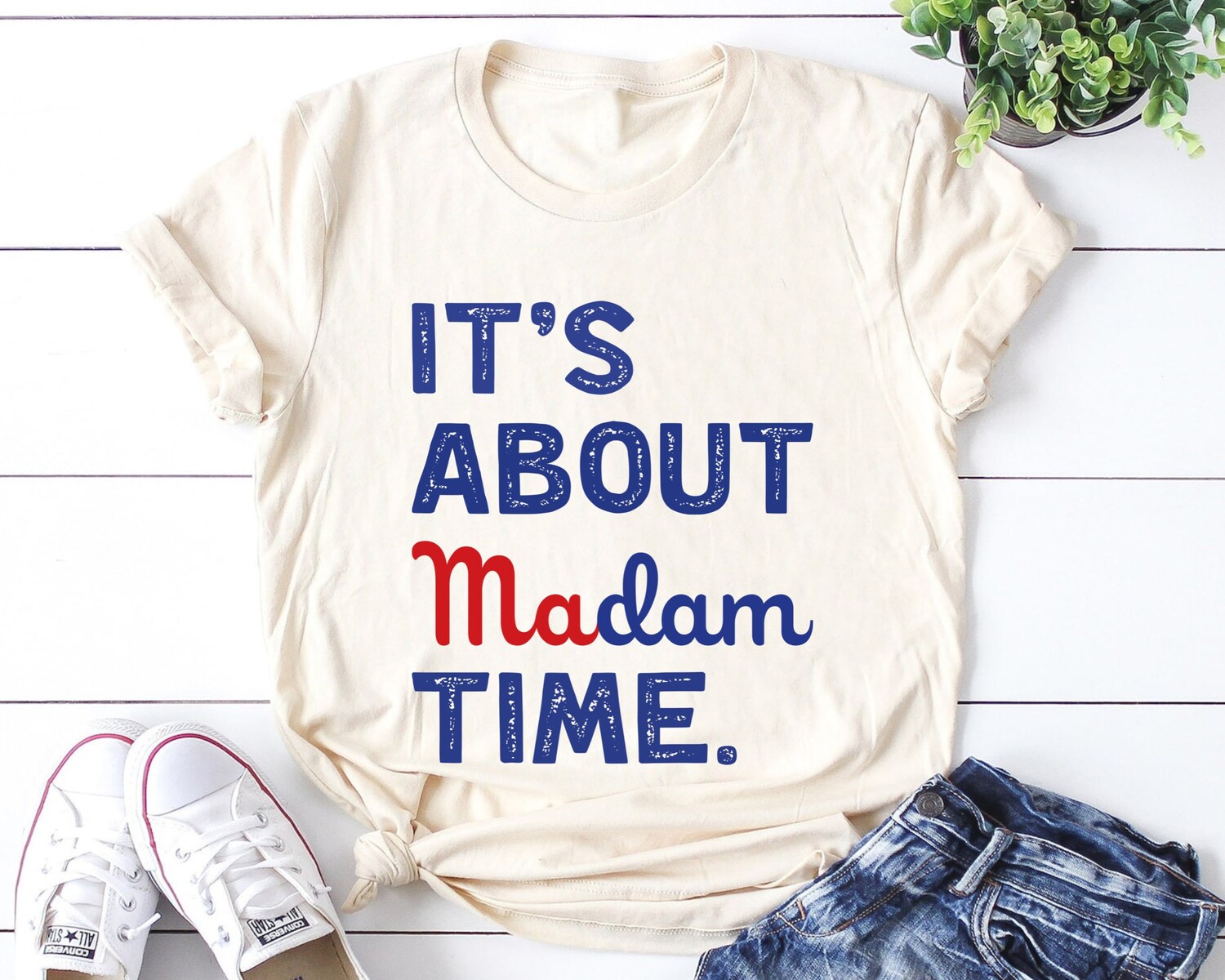 Retro Funny Madam President Kamala Harris 2024 Election Graphic T-Shirt for Women image 0