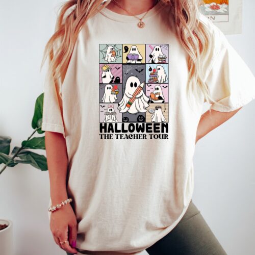 Spooky Teacher Halloween Shirt - Ghost Reading Book Design - Perfect Gift for Teachers image 0