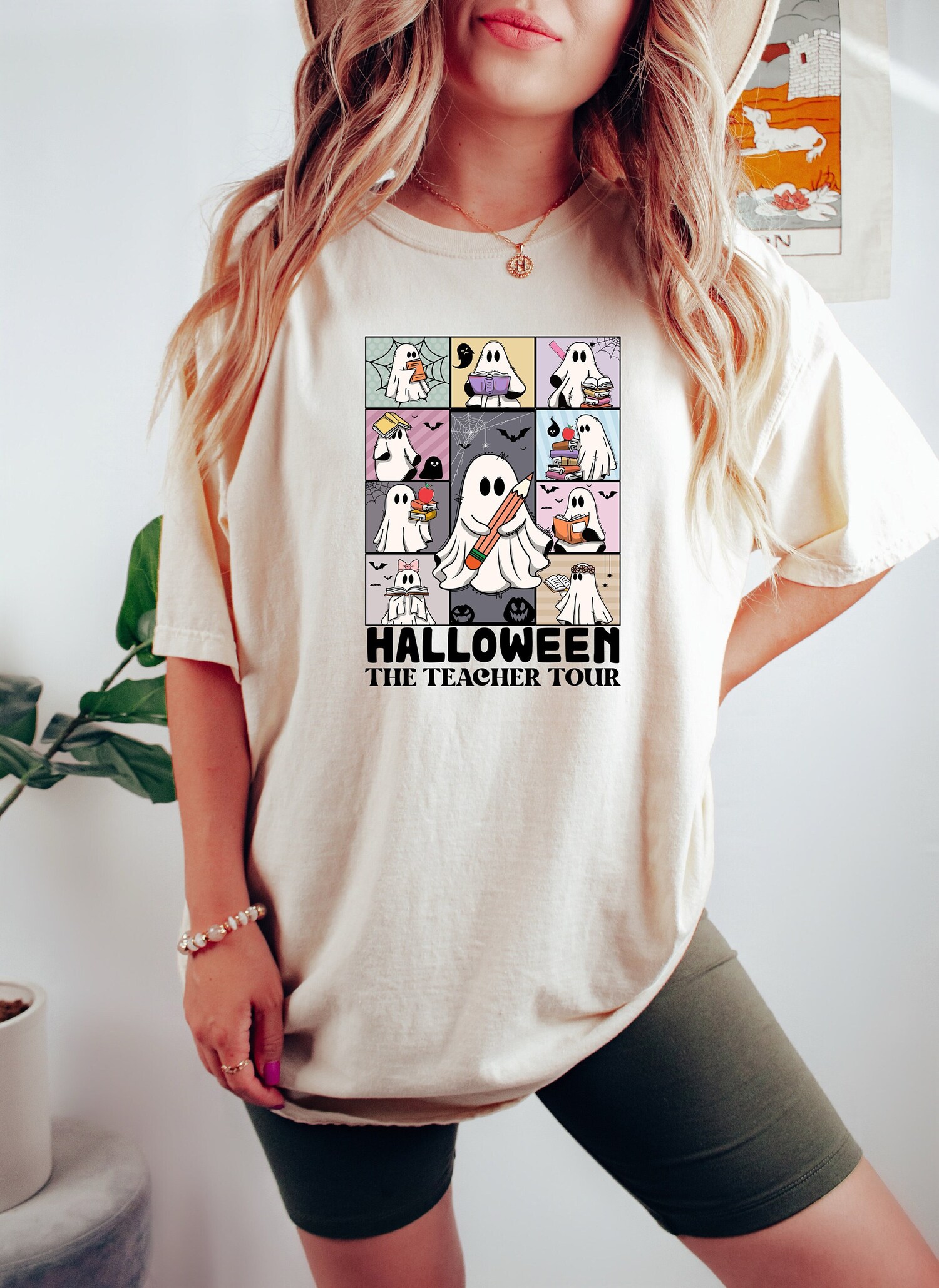 Spooky Teacher Halloween Shirt - Ghost Reading Book Design - Perfect Gift for Teachers image 0