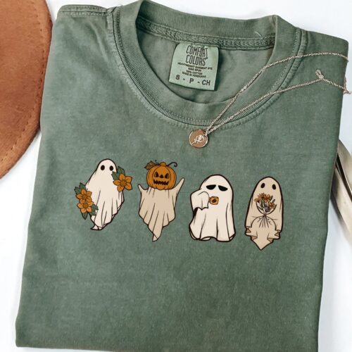 Cute Ghost Halloween Shirt | Women's Spooky Season Fall Tee | Halloween Gift image 0